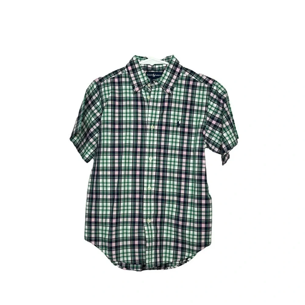 Ralph Lauren Short Sleeve Cotton Plaid Button Down Shirt Size 7
